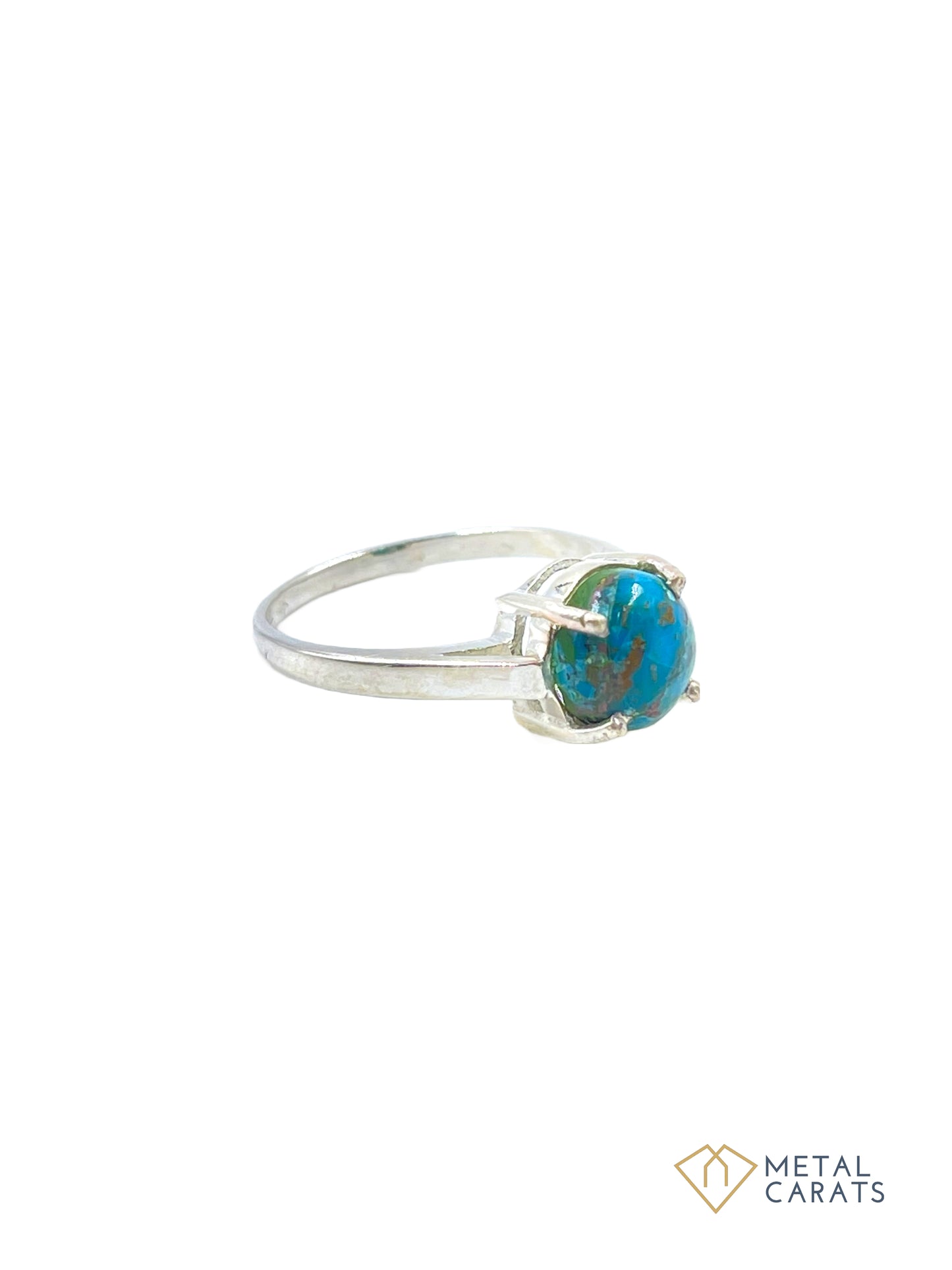 Metal Carats 925 Sterling Silver Round Cabochon Turquoise Ring | Women | Firoza Turquoise | Blue