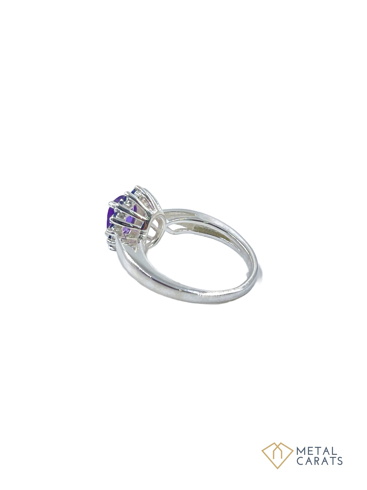 Metal Carats 925 Sterling Silver Amethyst and CZ Ring for Women | Natural Amethyst | Oval Stone | Stamped