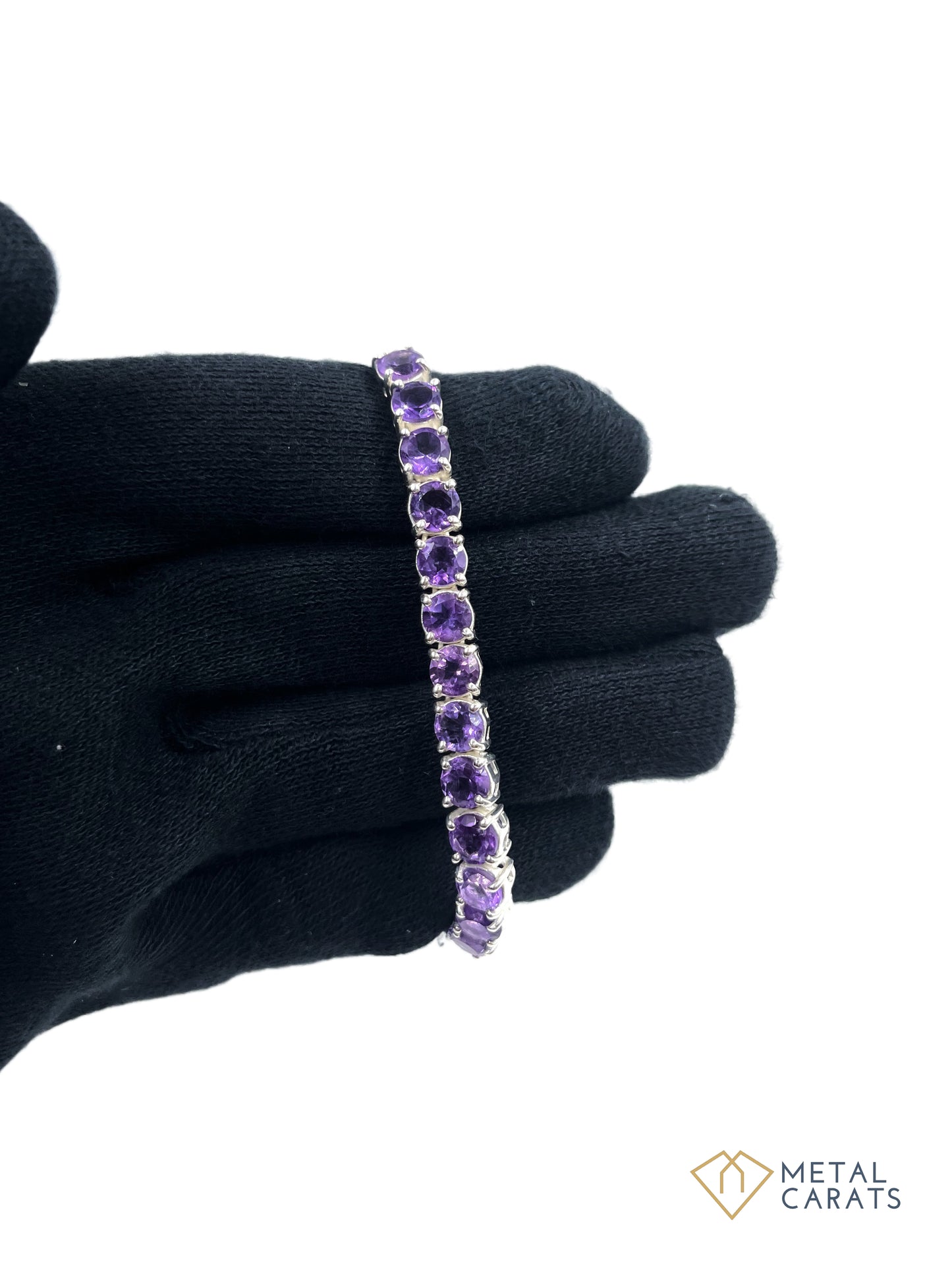 Metal Carats 925 Sterling Silver Amethyst Tennis Bracelet | Natural Amethyst | Round Stones | Unisex