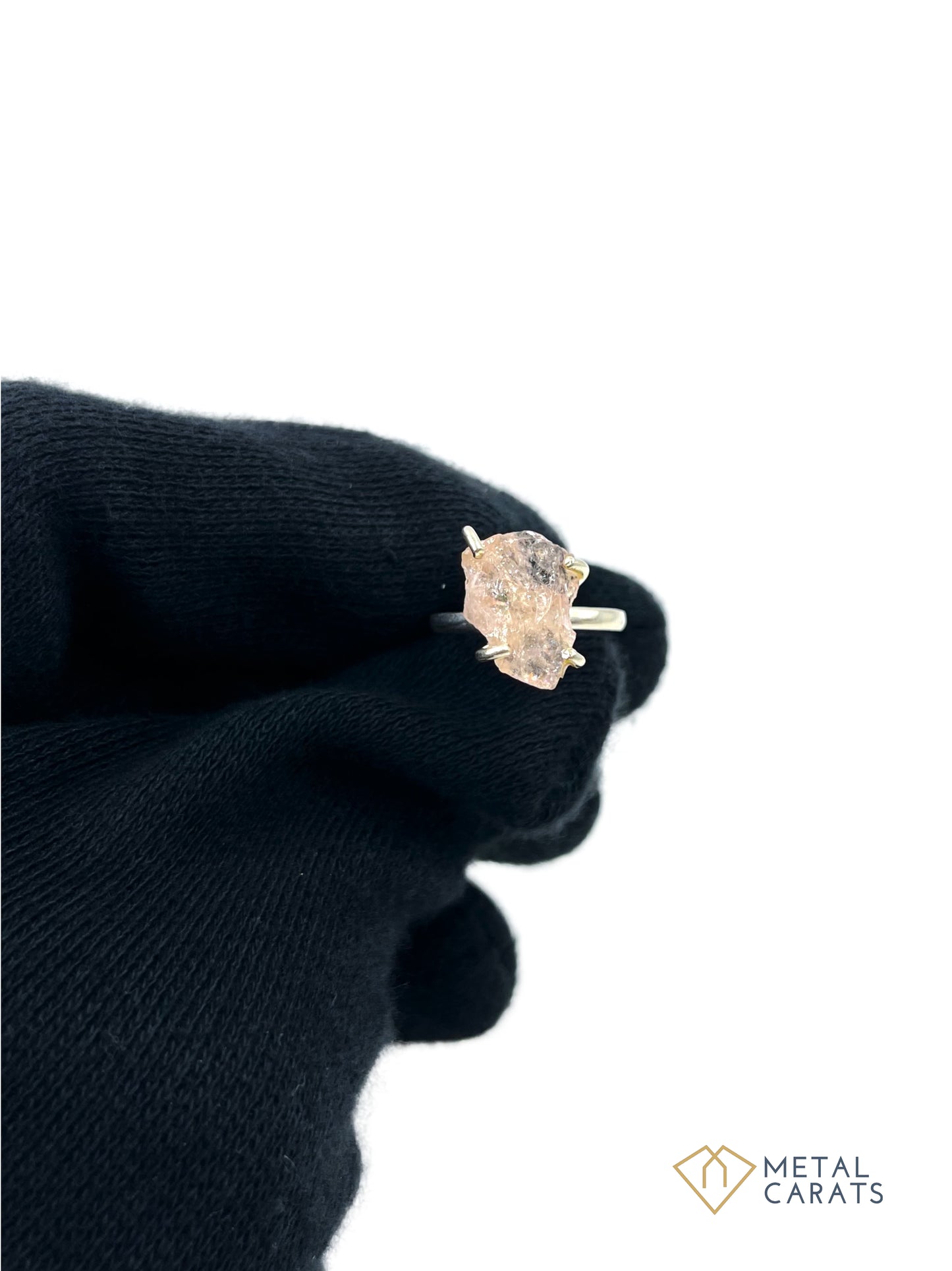 Metal Carats Rough Rose Quartz Gemstone Ring in 925 Sterling Silver | Women | Rose Quartz | Pink