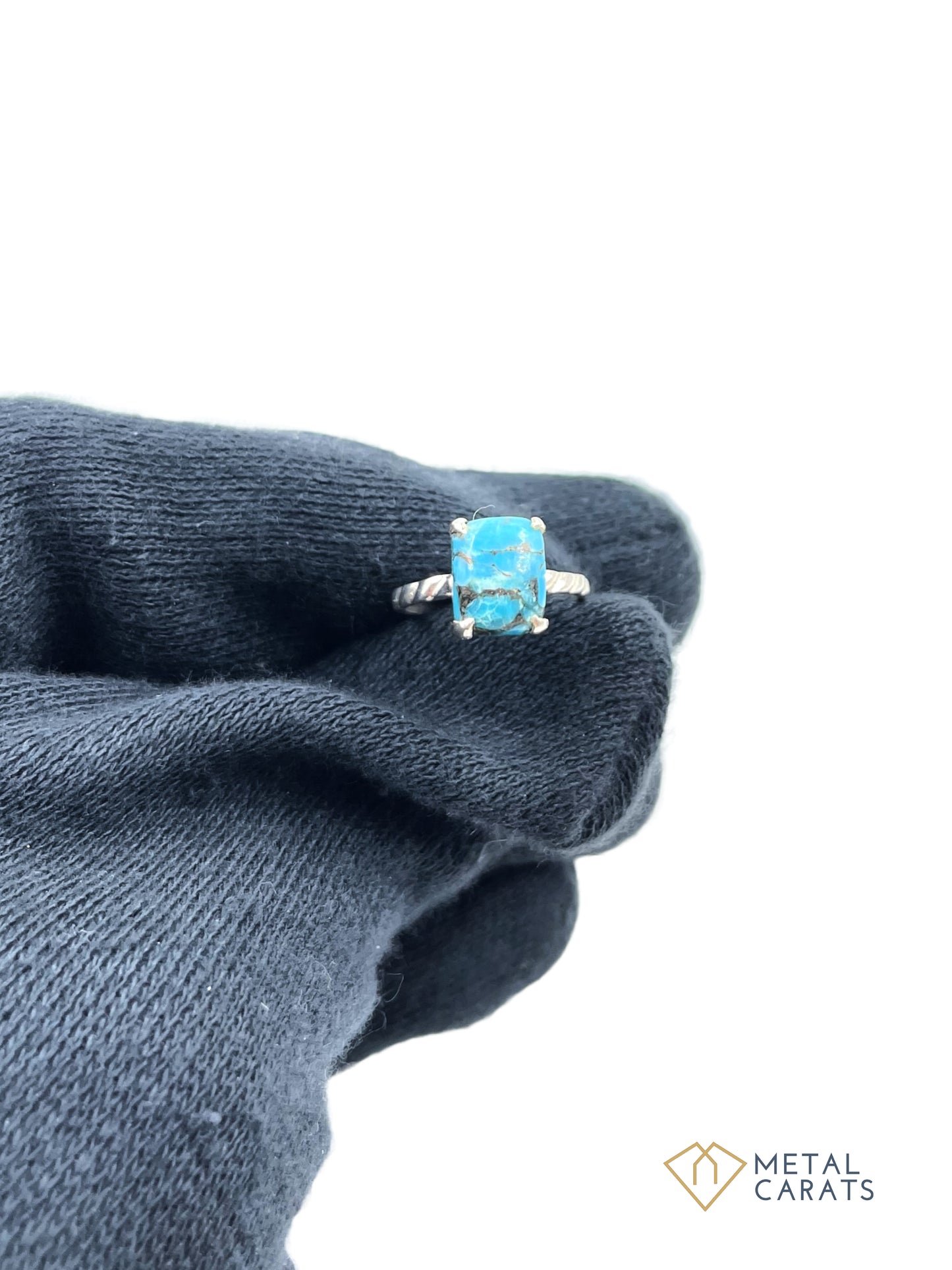 Metal Carats Rectangular Cabochon Turquoise Statement Ring | Natural Turquoise | Firoza | Female