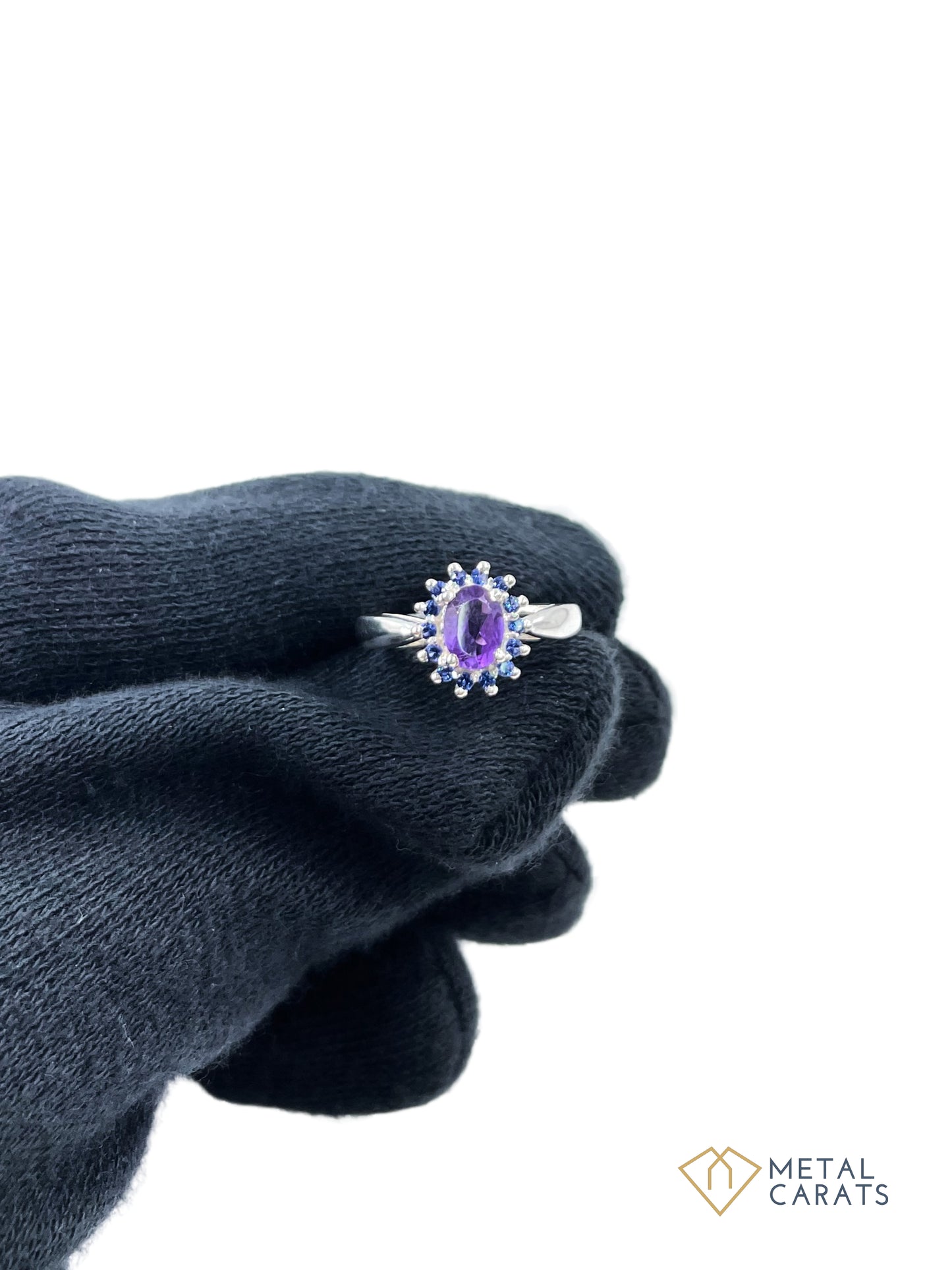 Metal Carats 925 Sterling Silver Amethyst and CZ Ring for Women | Natural Amethyst | Oval Stone | Stamped