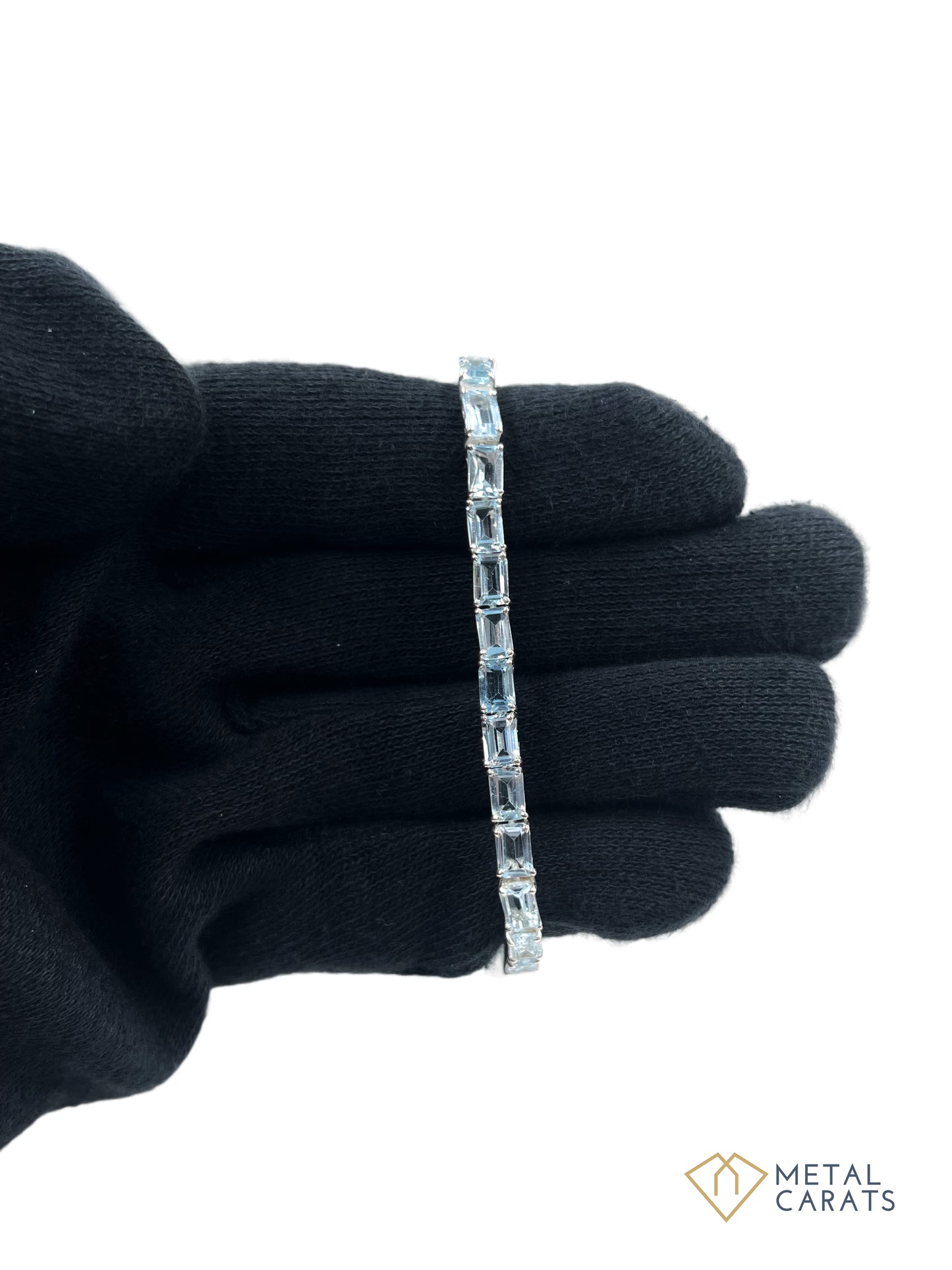 Metal Carats 925 Sterling Silver Tennis Bracelet in Rectangle Blue Topaz | Sky Color | Unisex | Natural Gemstones