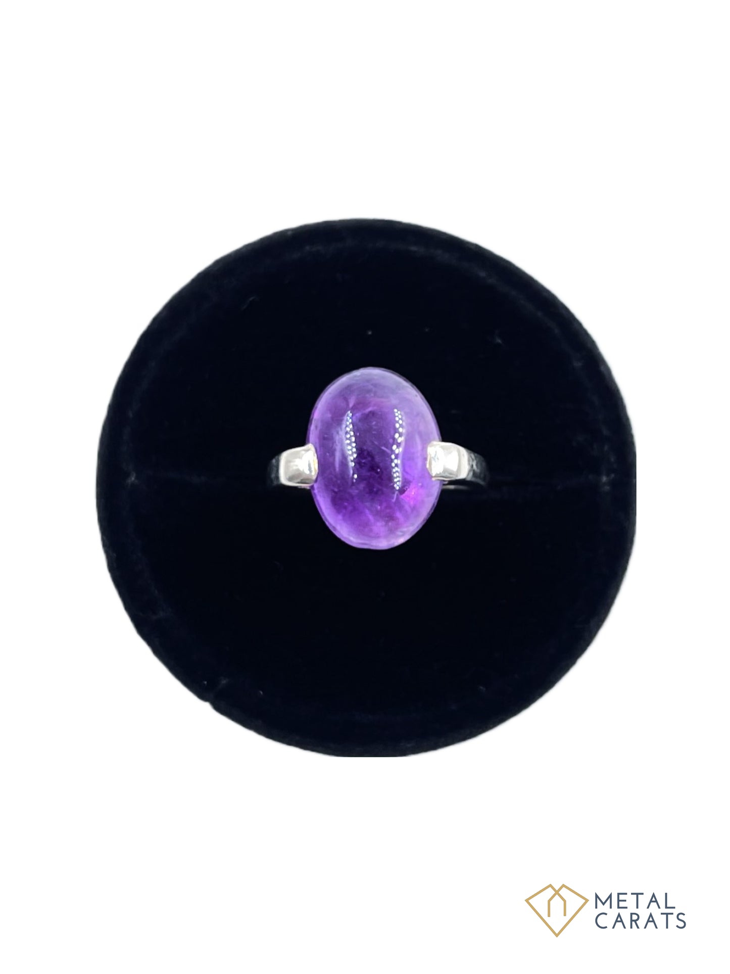 Metal Carats 925 Sterling Silver Oval Cabochon Amethyst Ring | Natural Amethyst | Women |Purple