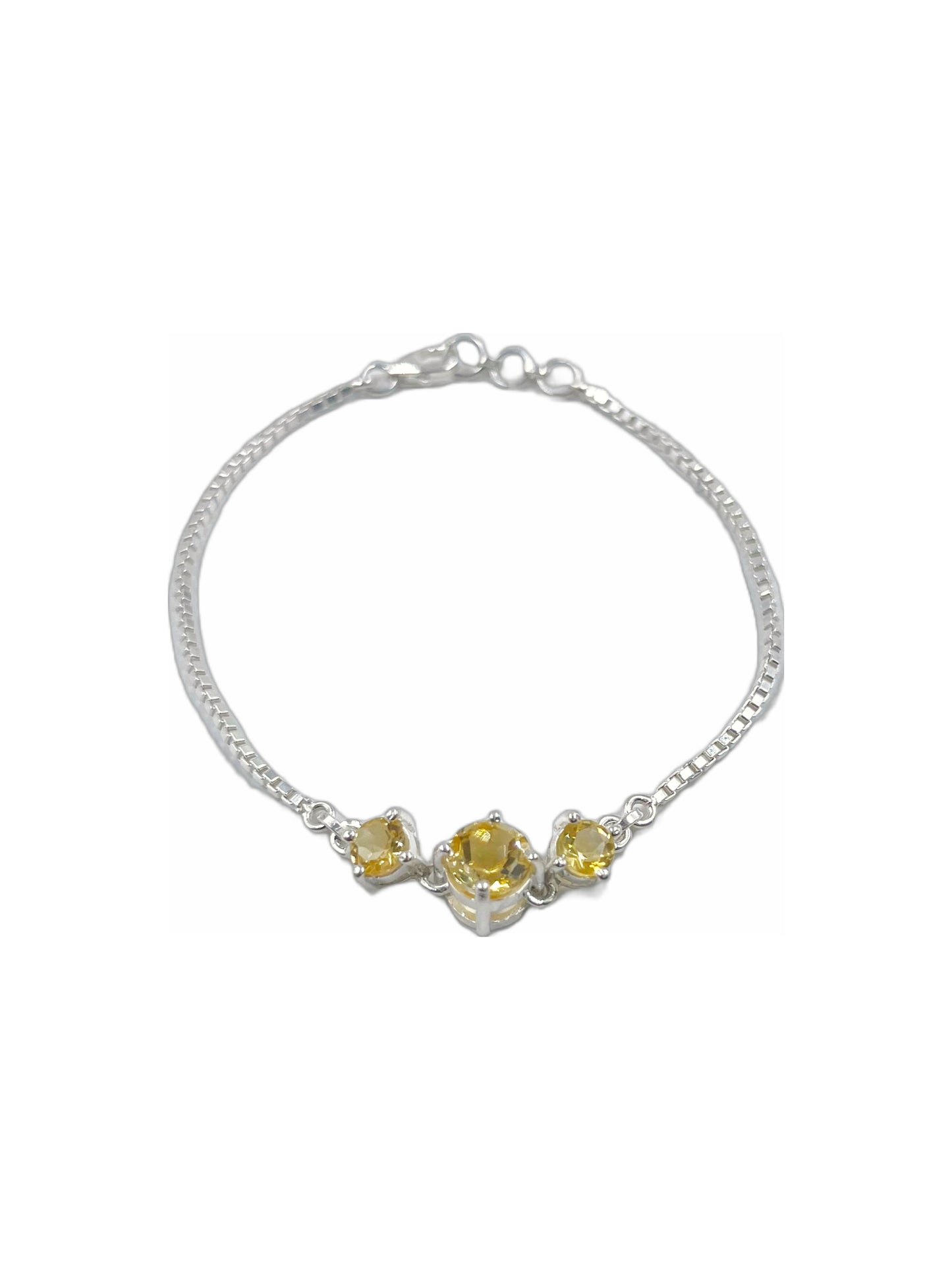 Metal Carats 925 Sterling Silver 3 Stone Citrine Lure Bracelet | Women | Yellow | Chain Bracelet