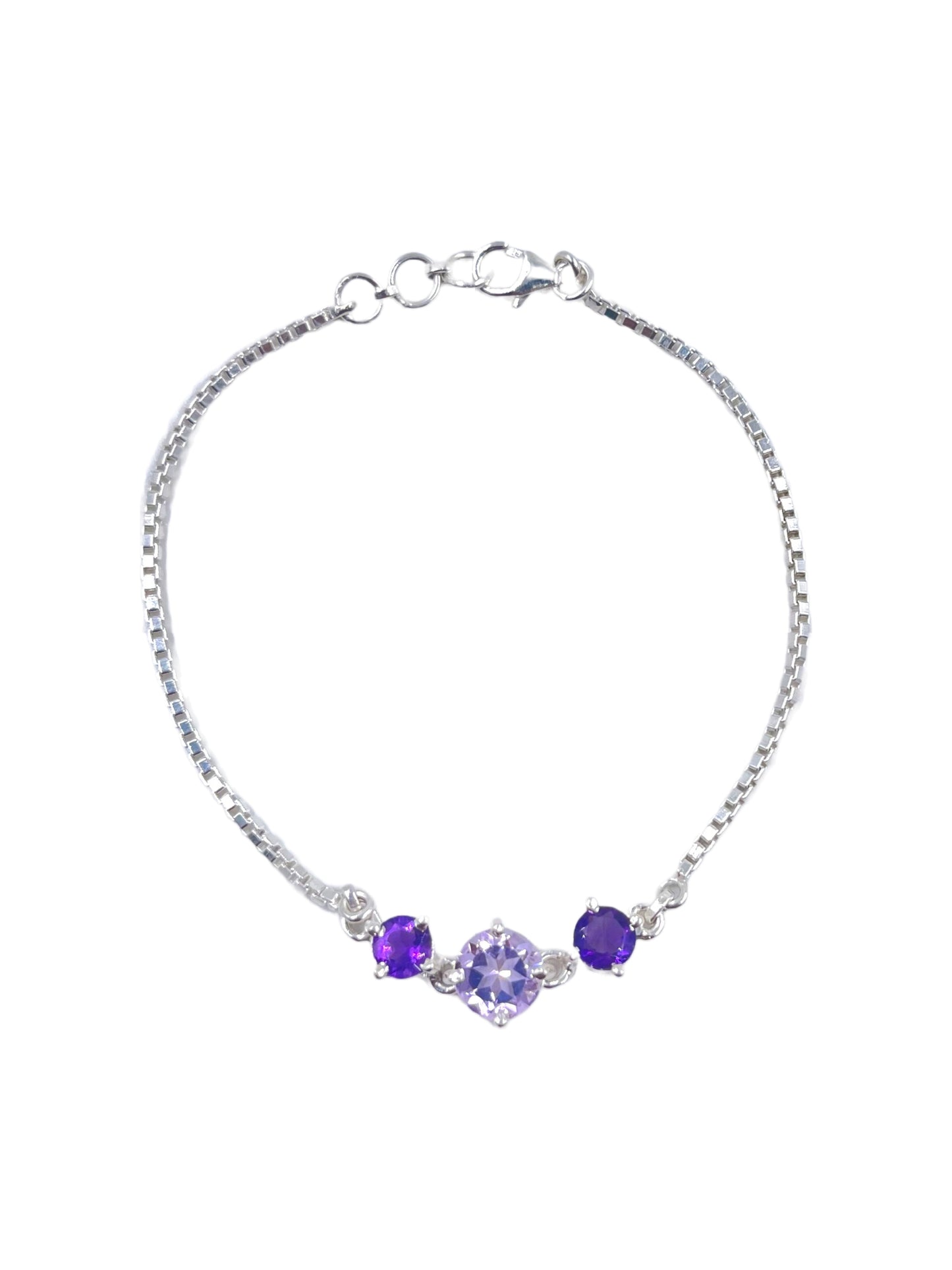 Metal Carats 925 Sterling Silver 3 Stone Amethyst Lure Bracelet | Women | Purple | Chain Bracelet