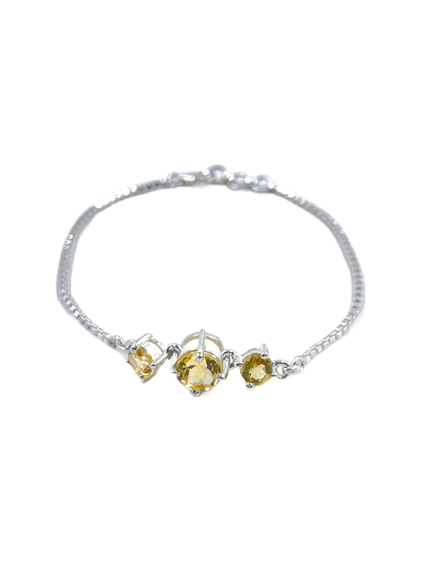 Metal Carats 925 Sterling Silver 3 Stone Citrine Lure Bracelet | Women | Yellow | Chain Bracelet