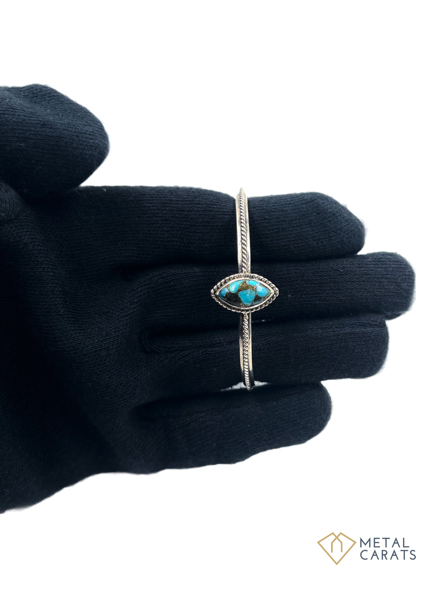 Metal Carats 925 Sterling Silver Oxodised Turquoise Kada Bracelet | Marquise Turquoise | Firoza | Women