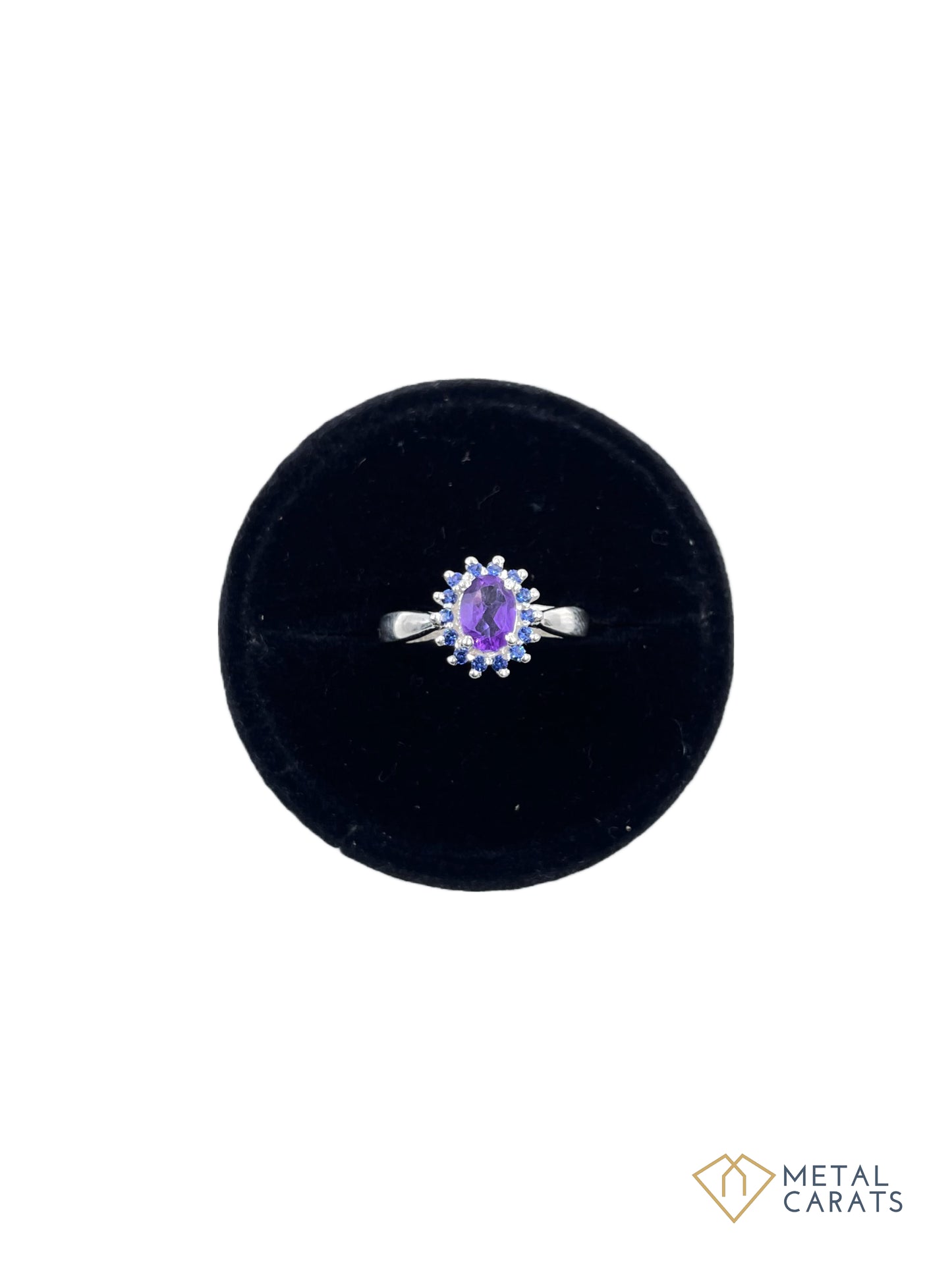 Metal Carats 925 Sterling Silver Amethyst and CZ Ring for Women | Natural Amethyst | Oval Stone | Stamped