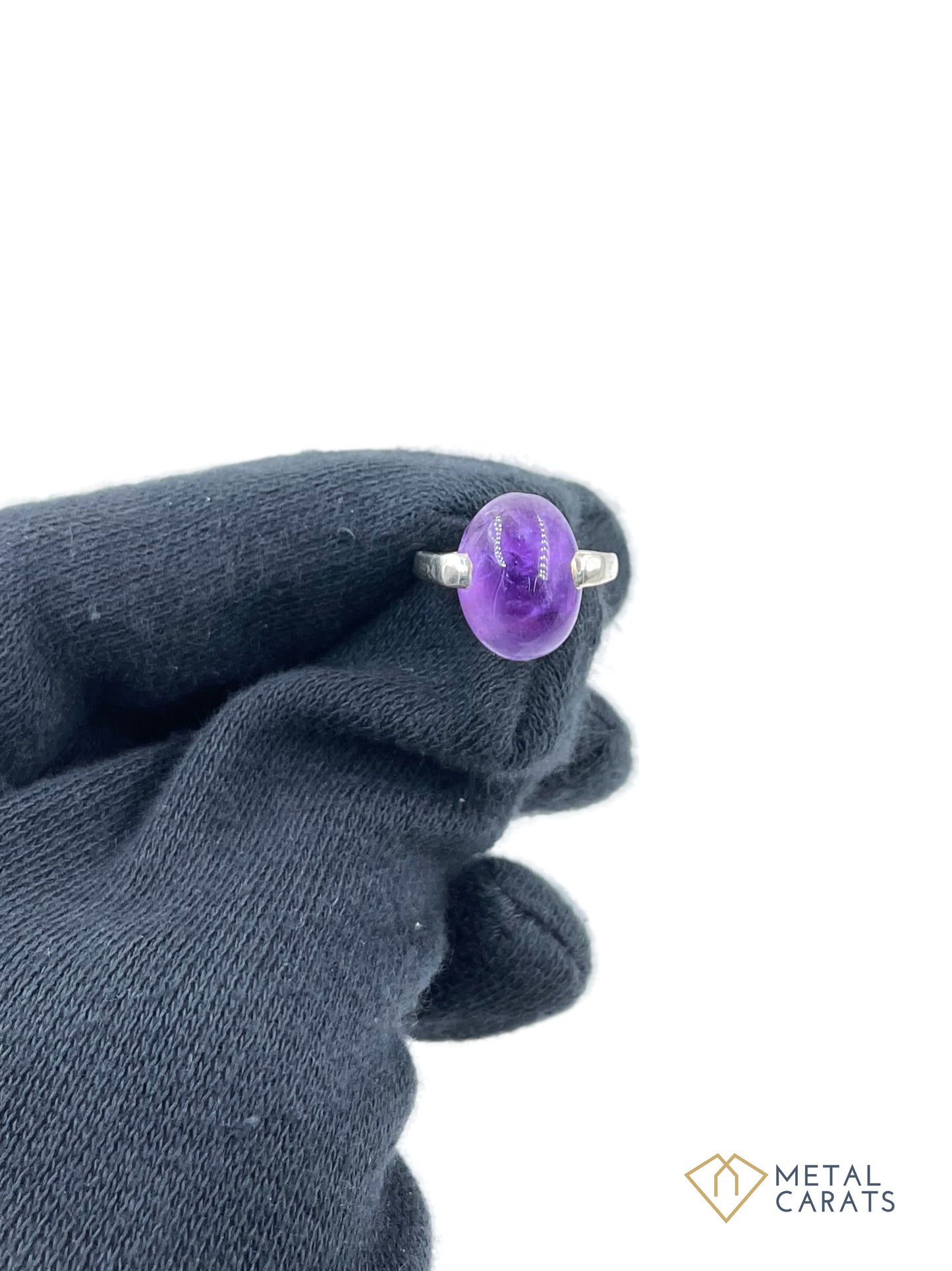 Metal Carats 925 Sterling Silver Oval Cabochon Amethyst Ring | Natural Amethyst | Women |Purple