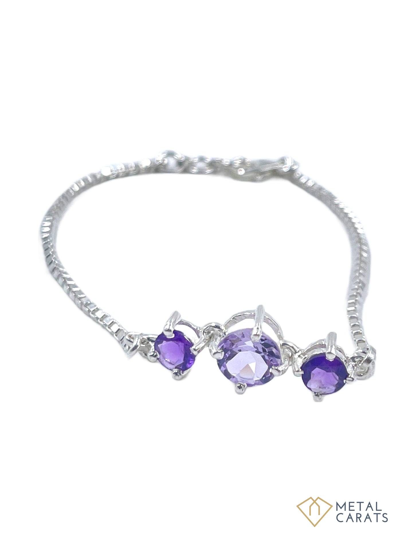 Metal Carats 925 Sterling Silver 3 Stone Amethyst Lure Bracelet | Women | Purple | Chain Bracelet