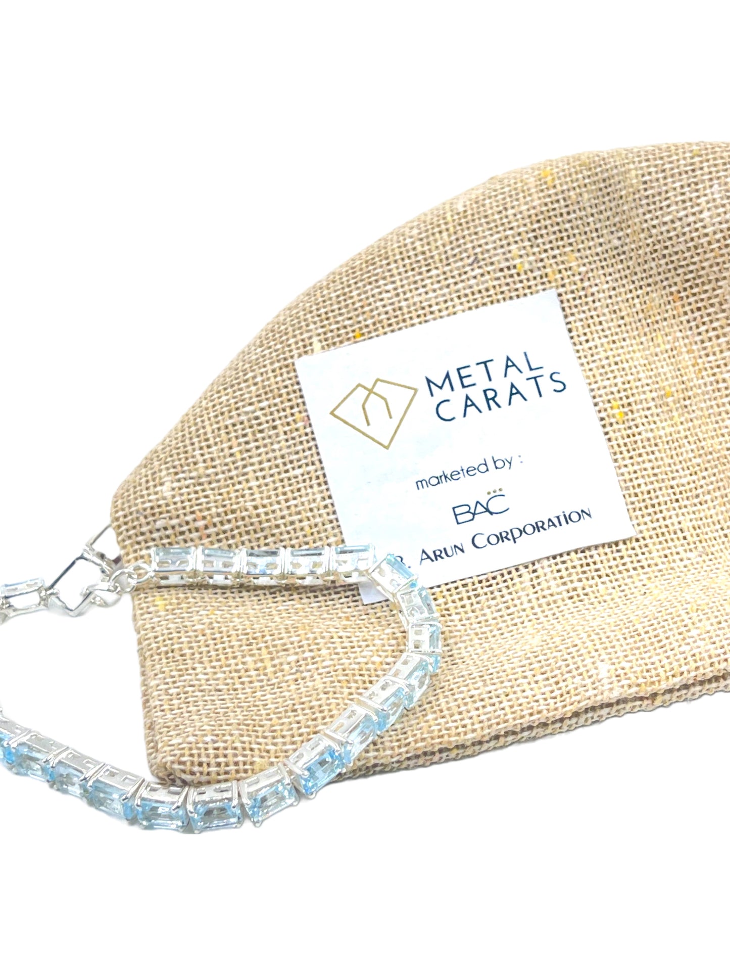 Metal Carats 925 Sterling Silver Tennis Bracelet in Rectangle Blue Topaz | Sky Color | Unisex | Natural Gemstones