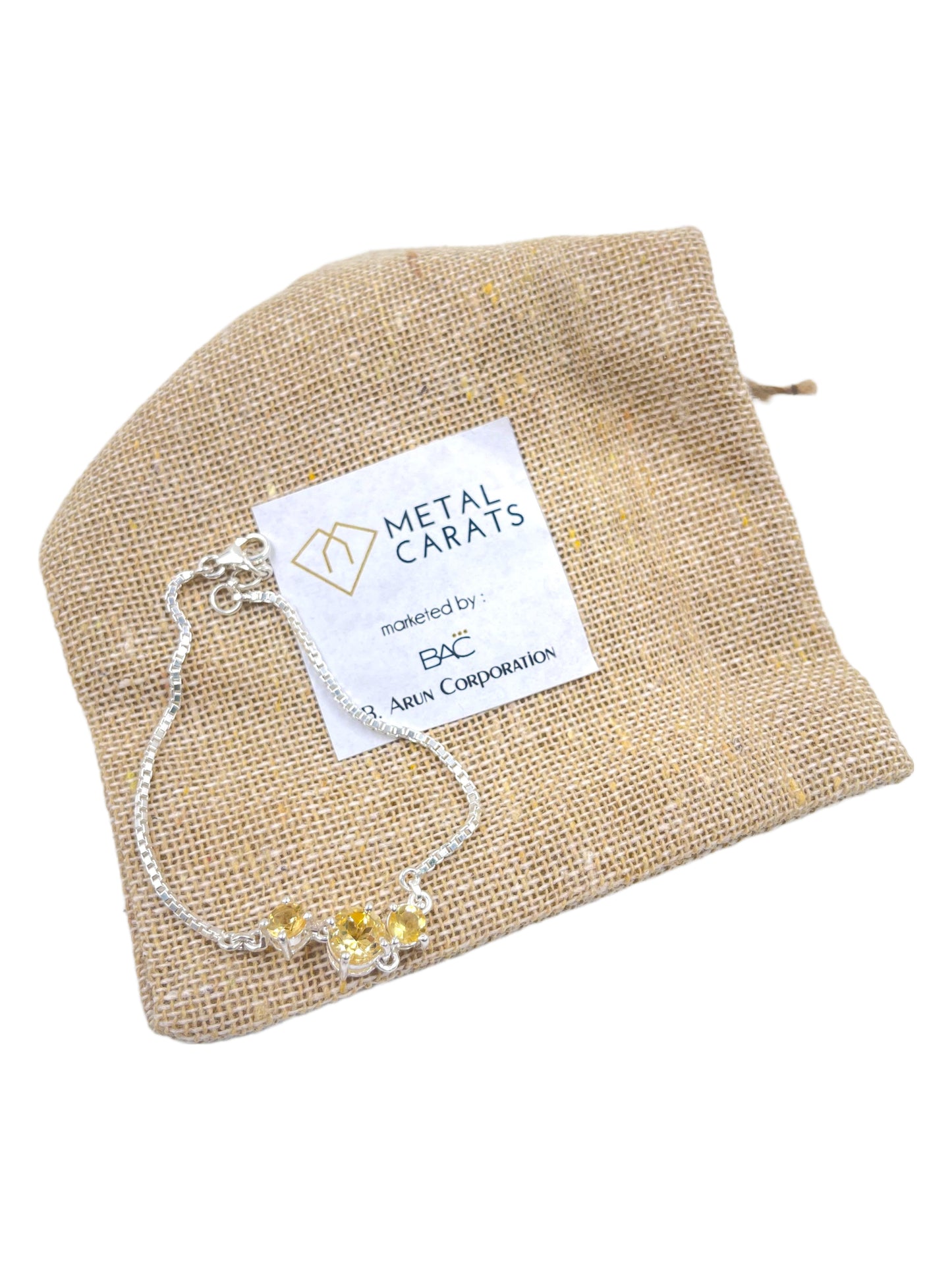 Metal Carats 925 Sterling Silver 3 Stone Citrine Lure Bracelet | Women | Yellow | Chain Bracelet