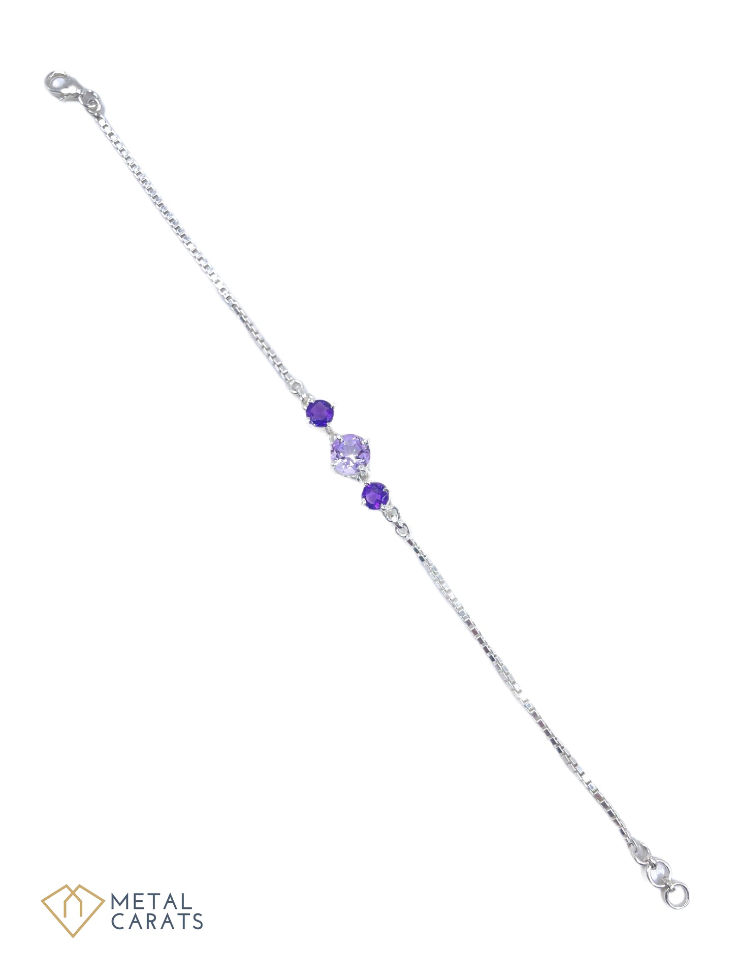 Metal Carats 925 Sterling Silver 3 Stone Amethyst Lure Bracelet | Women | Purple | Chain Bracelet