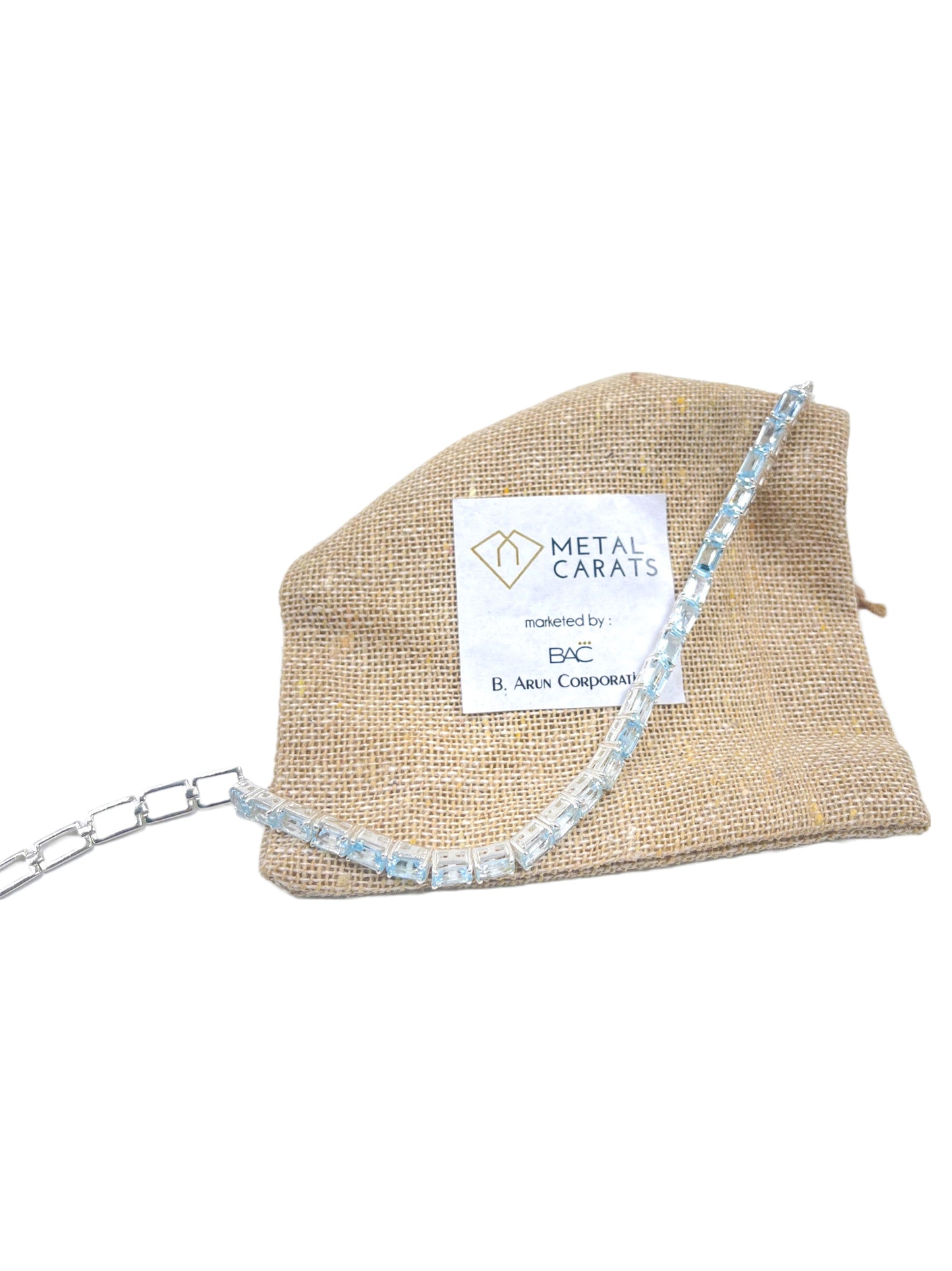 Metal Carats 925 Sterling Silver Tennis Bracelet in Rectangle Blue Topaz | Sky Color | Unisex | Natural Gemstones