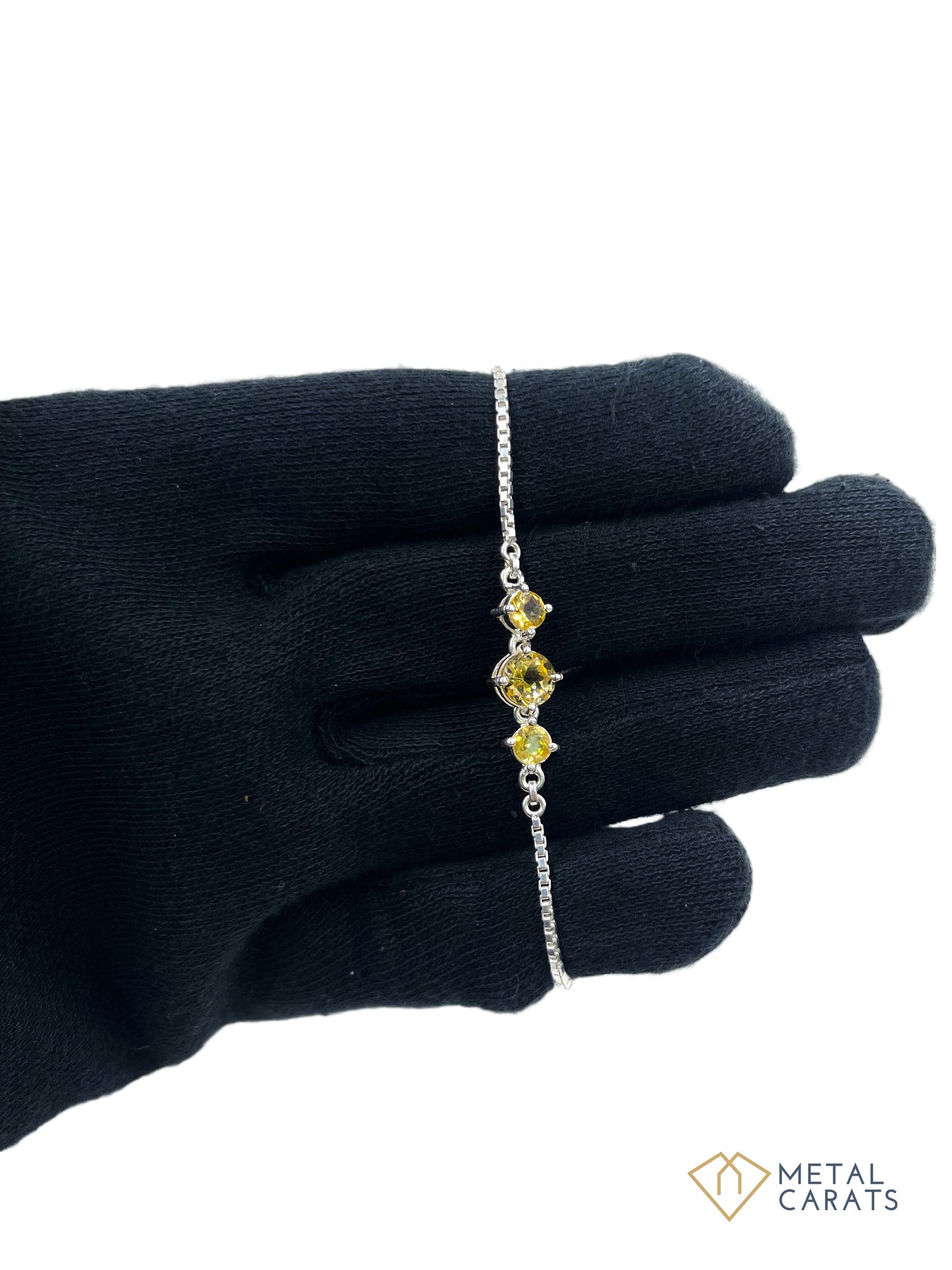 Metal Carats 925 Sterling Silver 3 Stone Citrine Lure Bracelet | Women | Yellow | Chain Bracelet