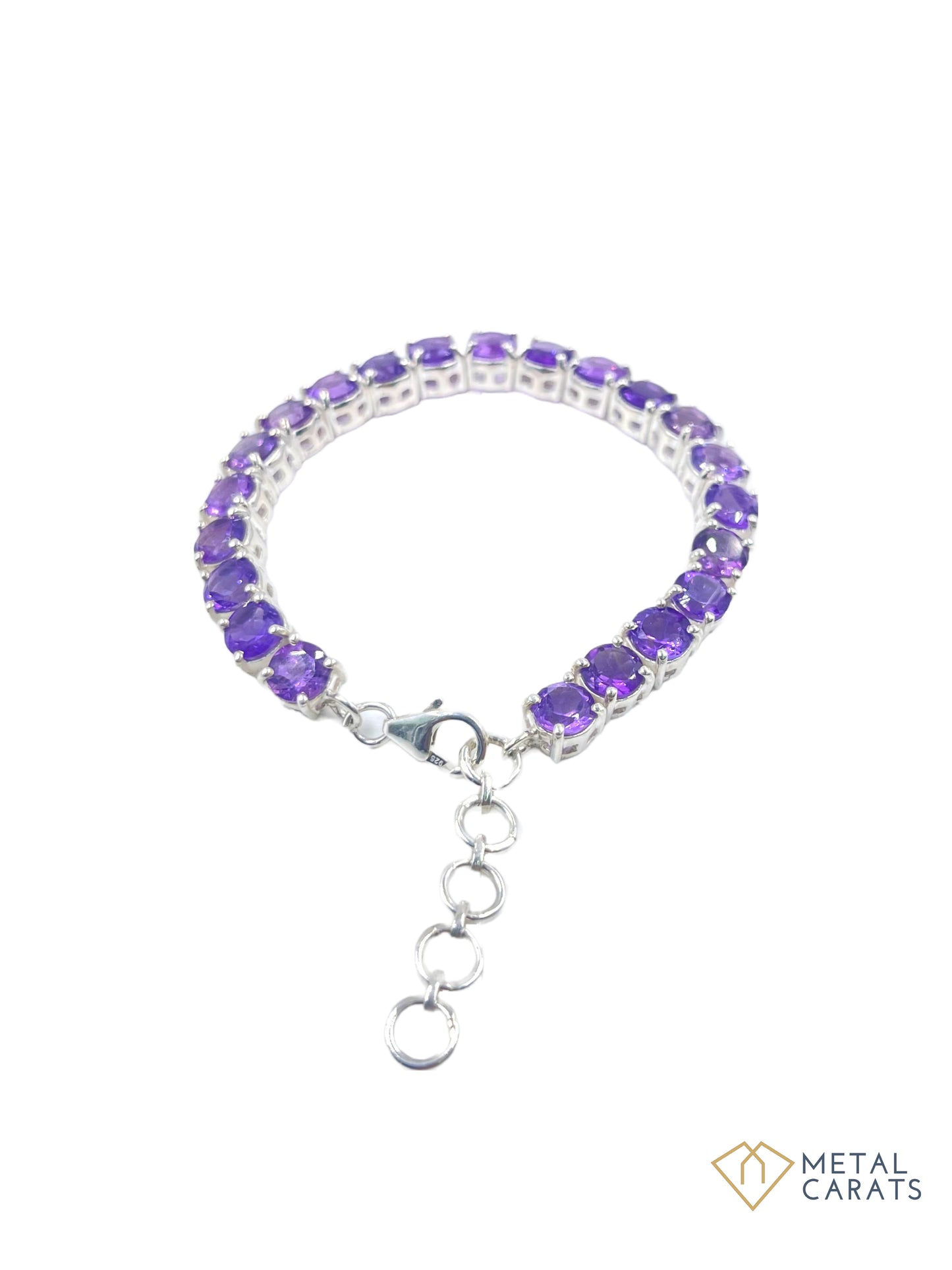 Metal Carats 925 Sterling Silver Amethyst Tennis Bracelet | Natural Amethyst | Round Stones | Unisex