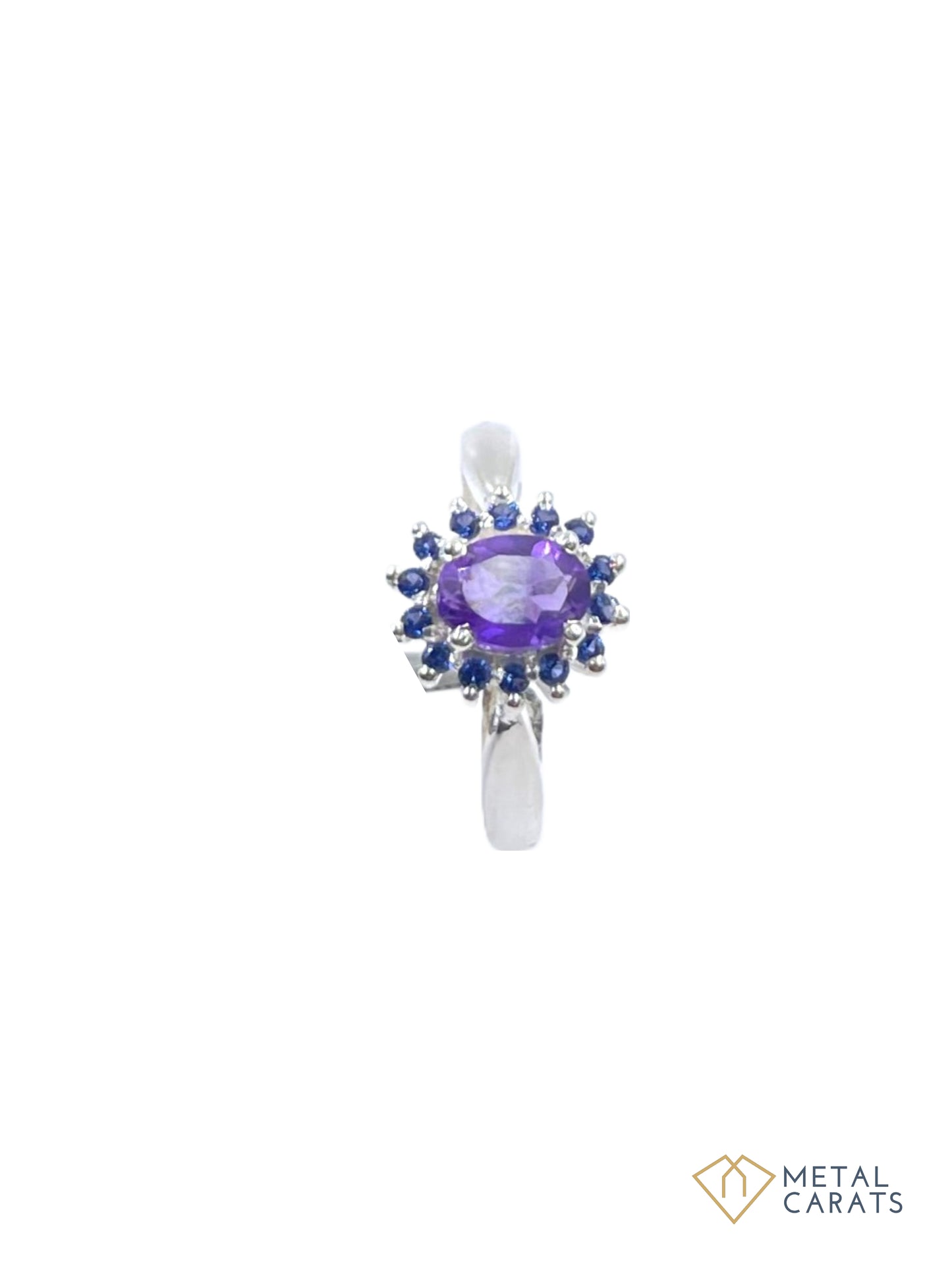 Metal Carats 925 Sterling Silver Amethyst and CZ Ring for Women | Natural Amethyst | Oval Stone | Stamped