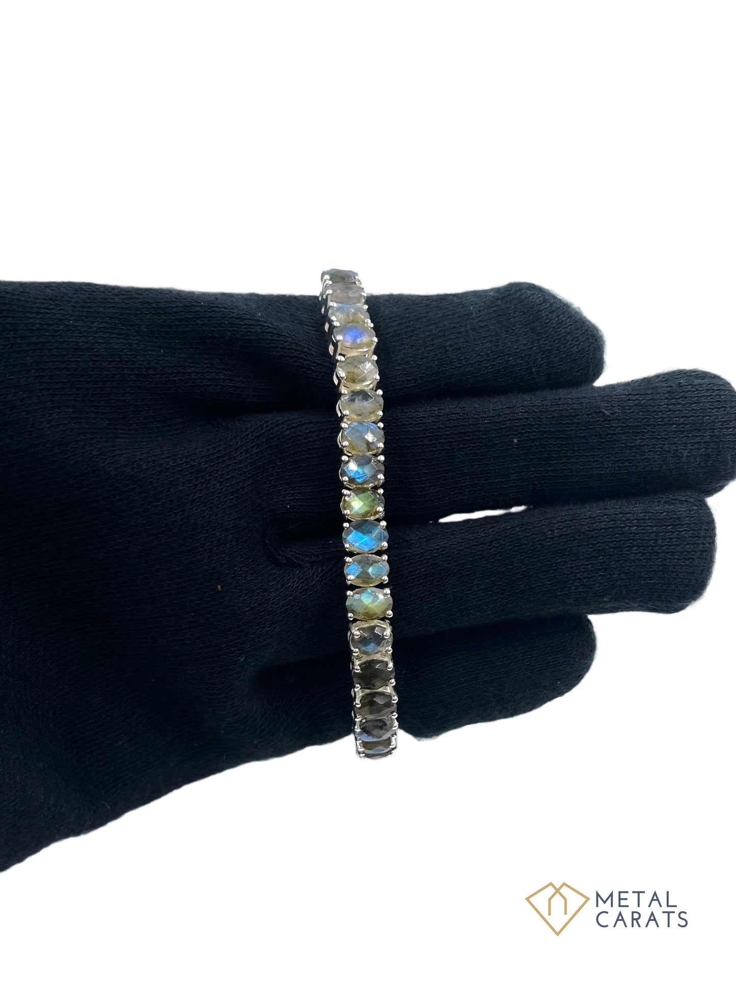 Metal Carats 925 Sterling Silver Tennis Bracelet in Labradorite | Oval Stone | Natural Gemstone | Extreme Fire | Unisex