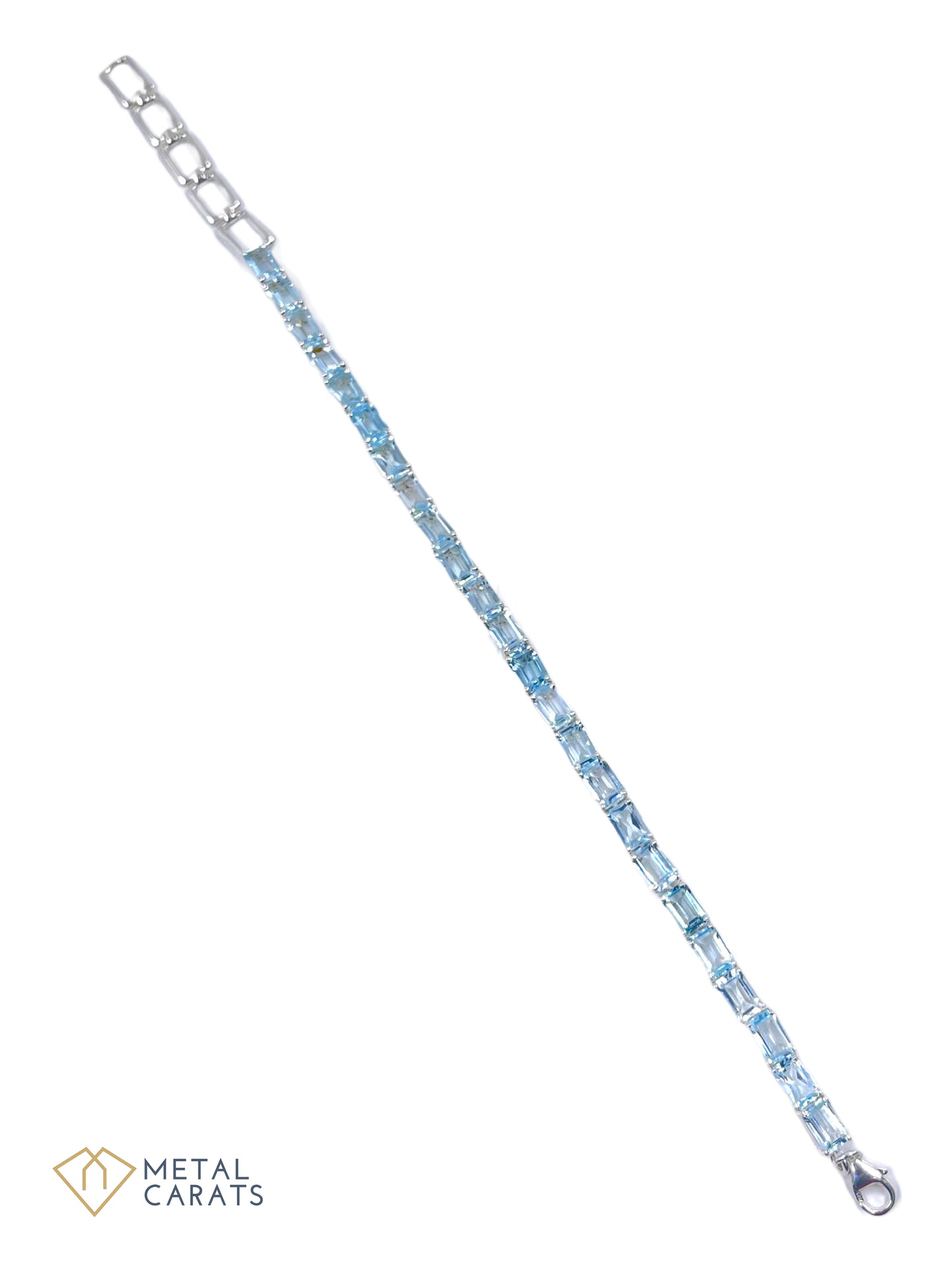 Metal Carats 925 Sterling Silver Tennis Bracelet in Rectangle Blue Topaz | Sky Color | Unisex | Natural Gemstones