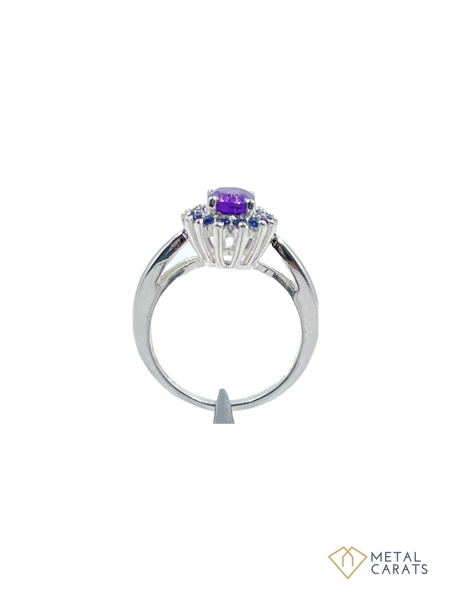 Metal Carats 925 Sterling Silver Amethyst and CZ Ring for Women | Natural Amethyst | Oval Stone | Stamped