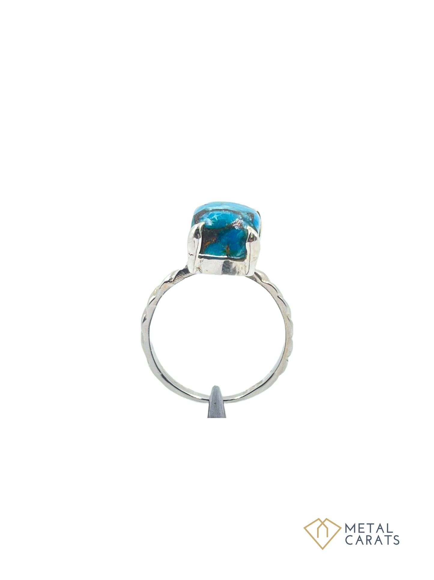 Metal Carats Rectangular Cabochon Turquoise Statement Ring | Natural Turquoise | Firoza | Female