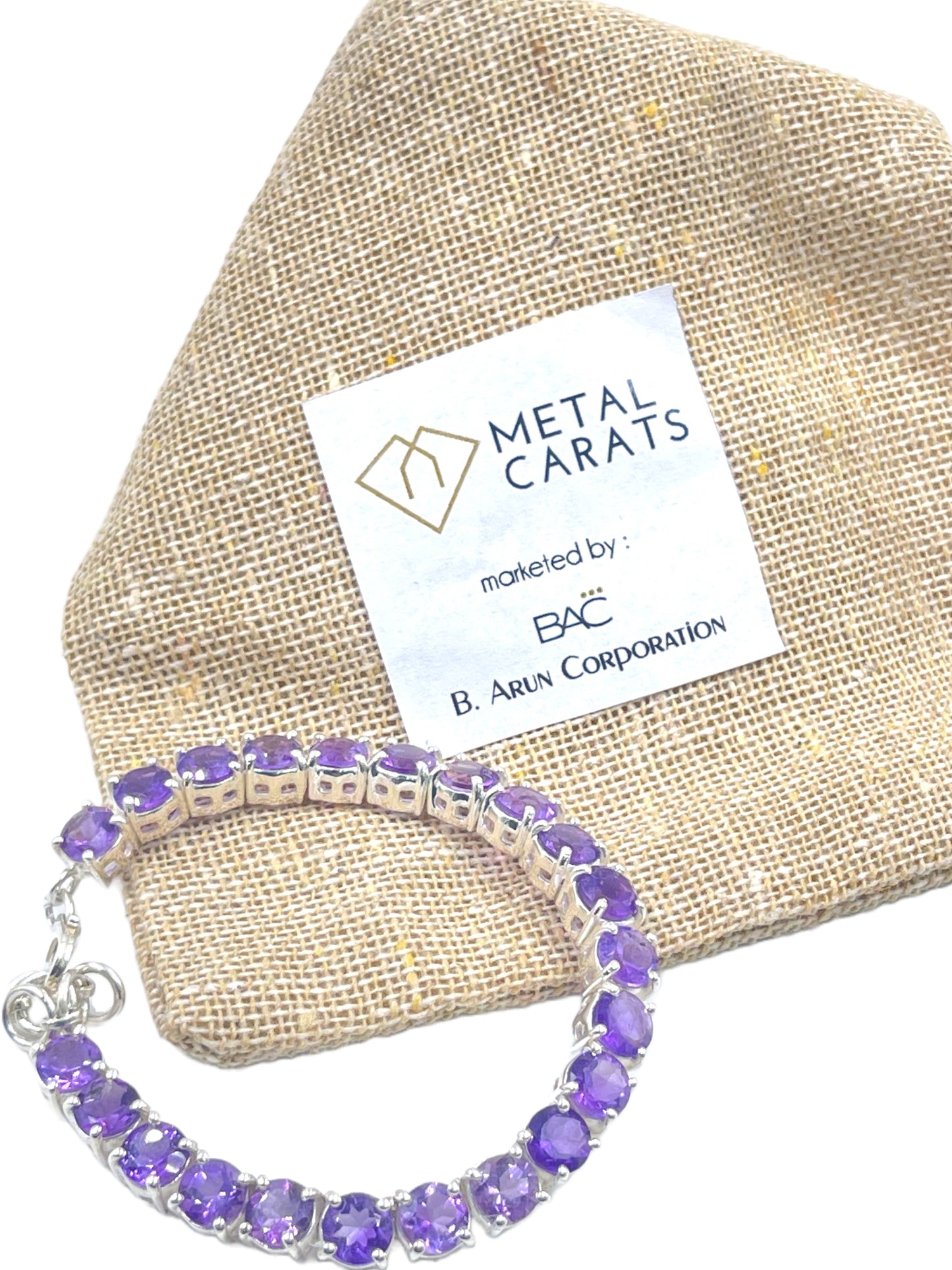 Metal Carats 925 Sterling Silver Amethyst Tennis Bracelet | Natural Amethyst | Round Stones | Unisex