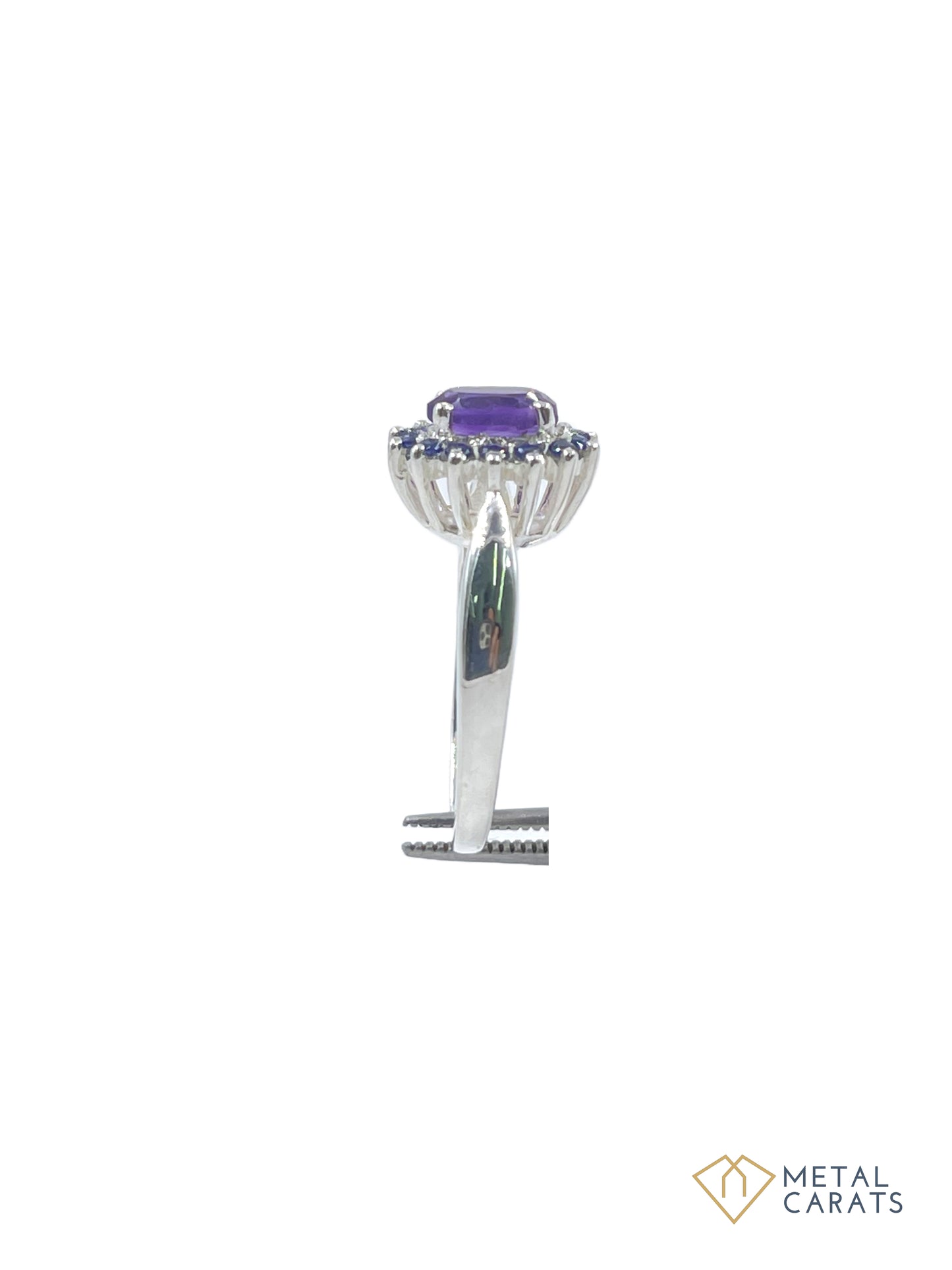 Metal Carats 925 Sterling Silver Amethyst and CZ Ring for Women | Natural Amethyst | Oval Stone | Stamped