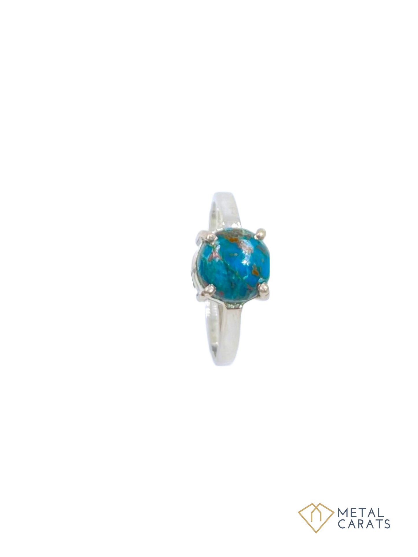 Metal Carats 925 Sterling Silver Round Cabochon Turquoise Ring | Women | Firoza Turquoise | Blue