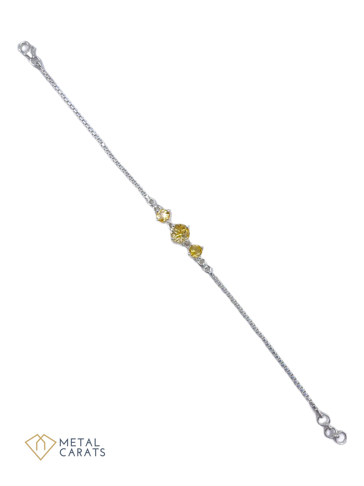 Metal Carats 925 Sterling Silver 3 Stone Citrine Lure Bracelet | Women | Yellow | Chain Bracelet