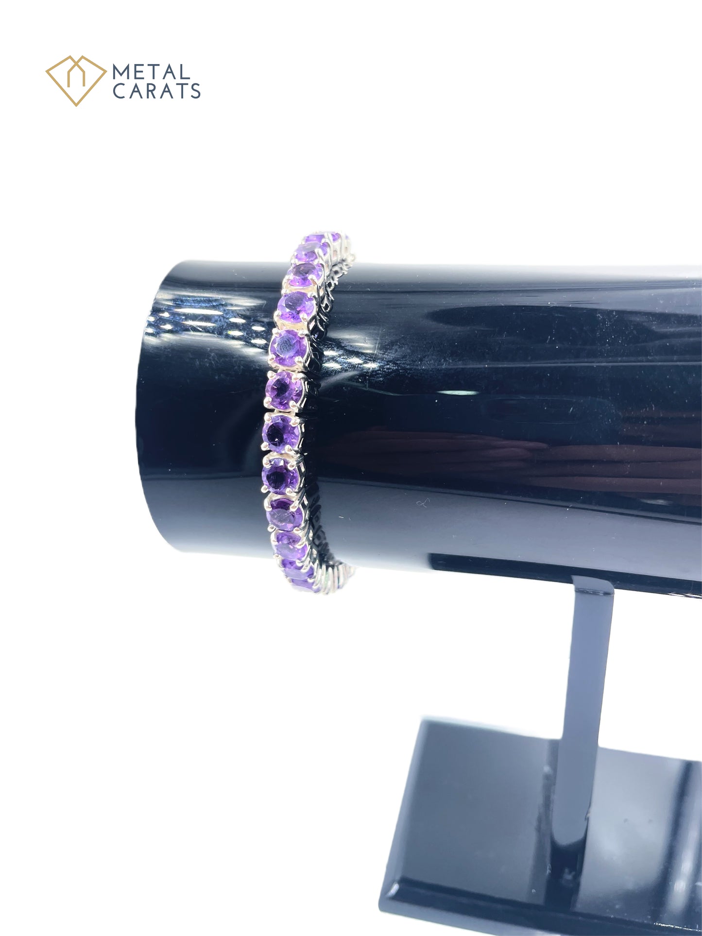 Metal Carats 925 Sterling Silver Amethyst Tennis Bracelet | Natural Amethyst | Round Stones | Unisex